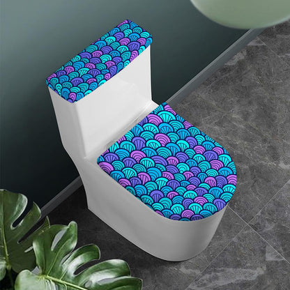 Teal Pink Mermaid Scales Pattern Print Toilet Lid And Tank Cover Set