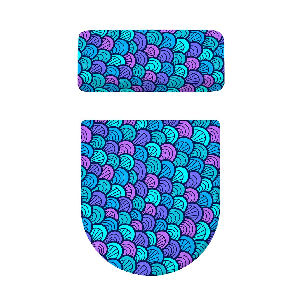 Teal Pink Mermaid Scales Pattern Print Toilet Lid And Tank Cover Set