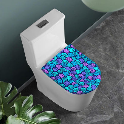 Teal Pink Mermaid Scales Pattern Print Toilet Lid Cover
