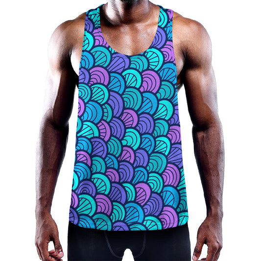 Teal Pink Mermaid Scales Pattern Print Training Tank Top