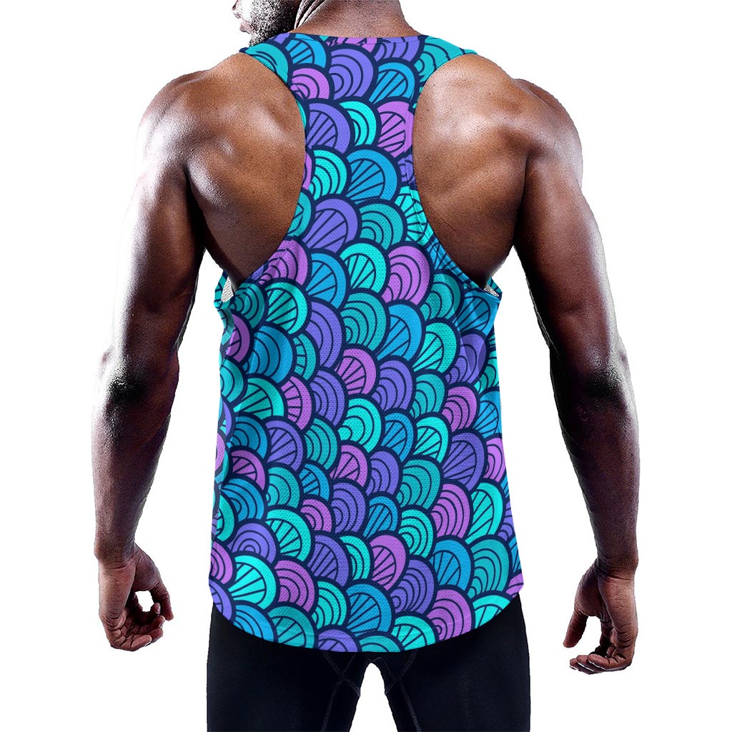 Teal Pink Mermaid Scales Pattern Print Training Tank Top