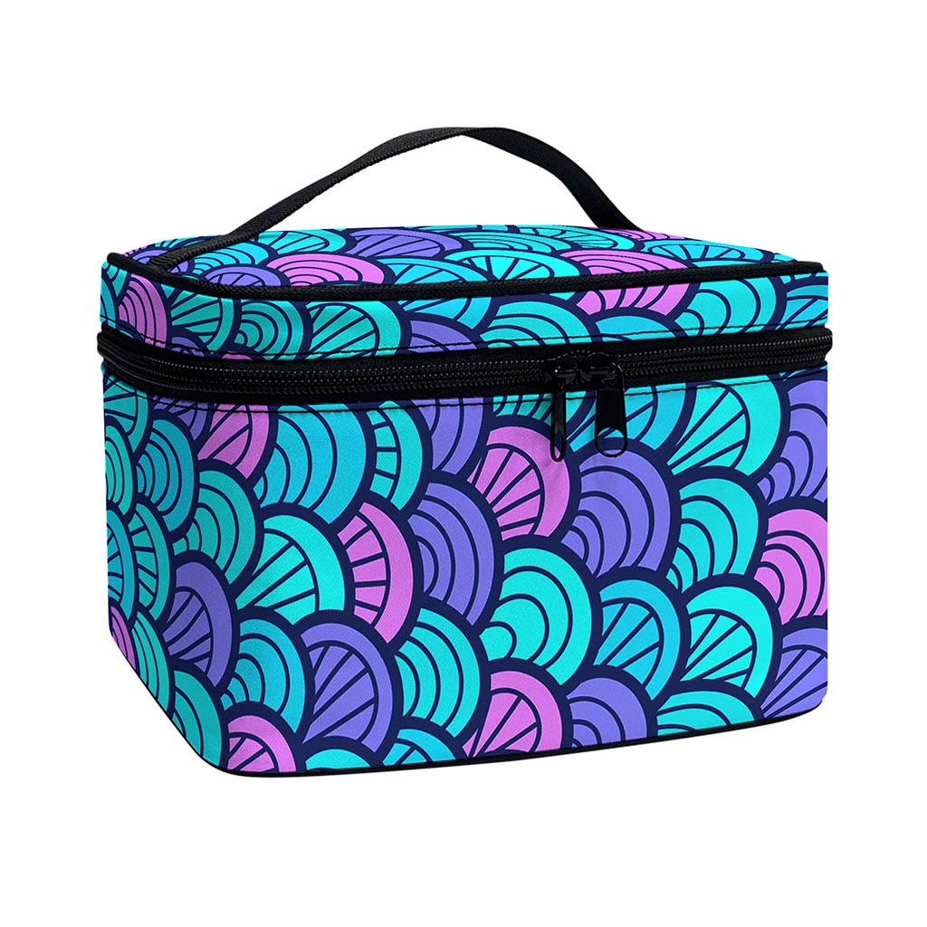 Teal Pink Mermaid Scales Pattern Print Travel Makeup Bag