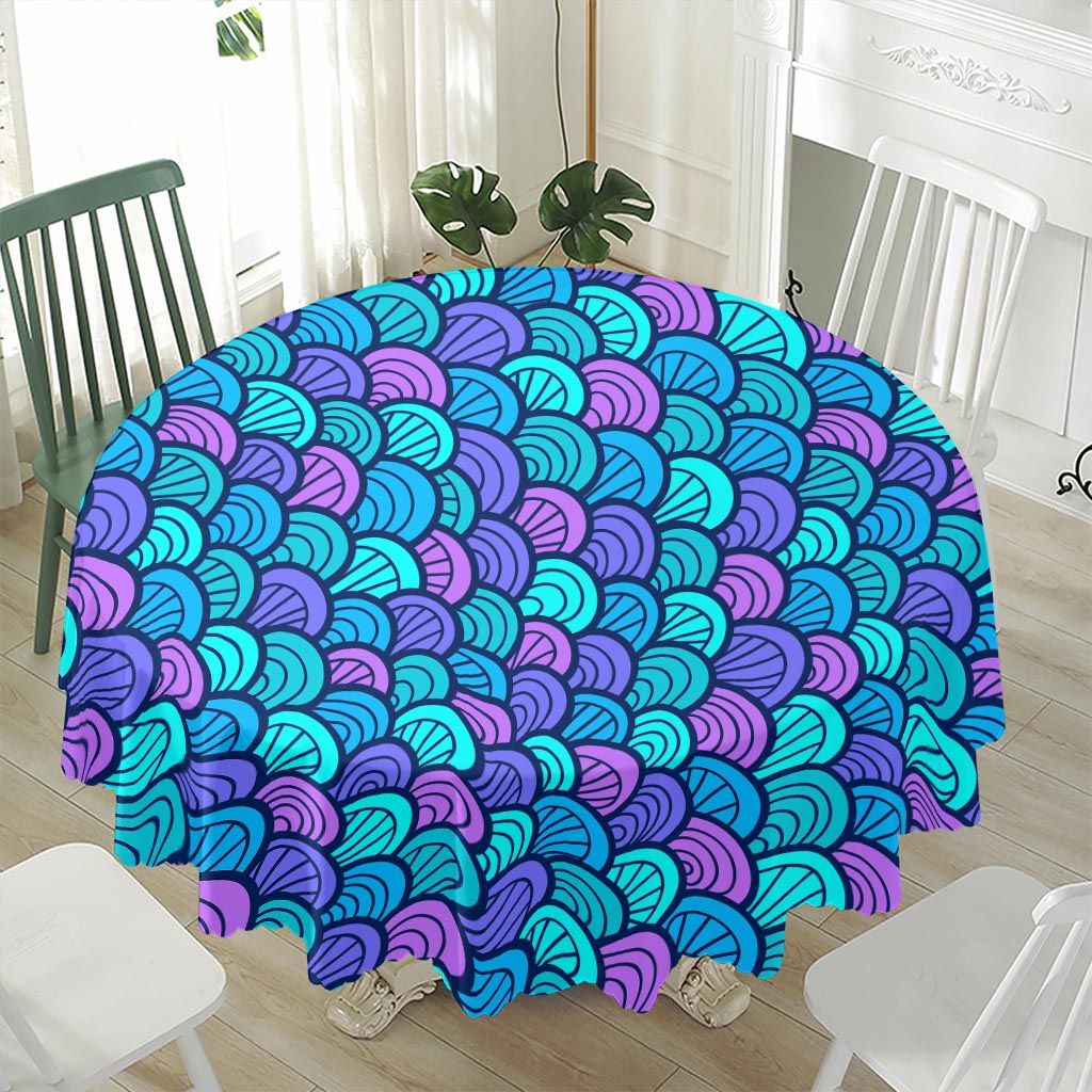 Teal Pink Mermaid Scales Pattern Print Waterproof Round Tablecloth