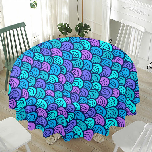Teal Pink Mermaid Scales Pattern Print Waterproof Round Tablecloth