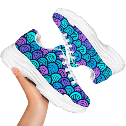 Teal Pink Mermaid Scales Pattern Print White Chunky Shoes