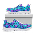 Teal Pink Mermaid Scales Pattern Print White Running Shoes