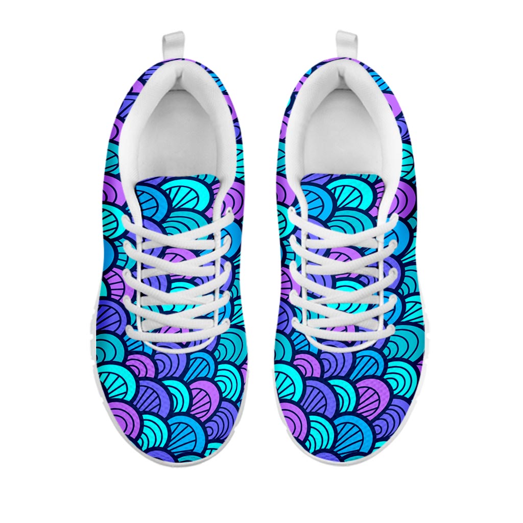 Teal Pink Mermaid Scales Pattern Print White Running Shoes