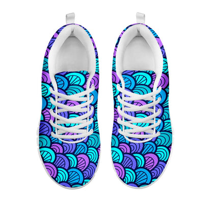 Teal Pink Mermaid Scales Pattern Print White Running Shoes
