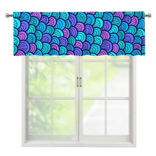 Teal Pink Mermaid Scales Pattern Print Window Valance
