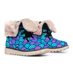 Teal Pink Mermaid Scales Pattern Print Winter Boots