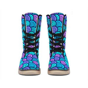 Teal Pink Mermaid Scales Pattern Print Winter Boots