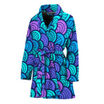 Teal Pink Mermaid Scales Pattern Print Women's Bathrobe