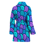 Teal Pink Mermaid Scales Pattern Print Women's Bathrobe