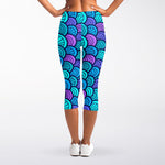 Teal Pink Mermaid Scales Pattern Print Women's Capri Leggings