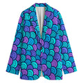 Teal Pink Mermaid Scales Pattern Print Women's Cotton Blazer