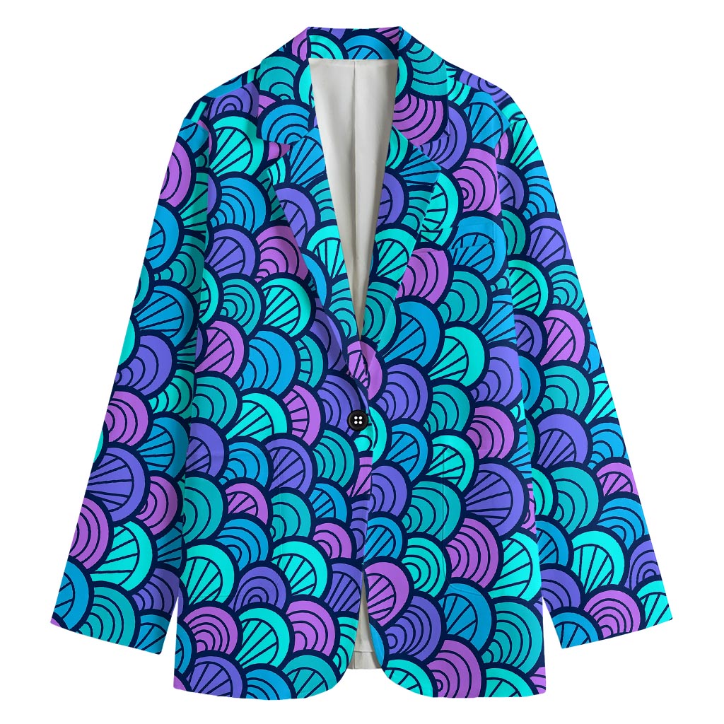 Teal Pink Mermaid Scales Pattern Print Women's Cotton Blazer