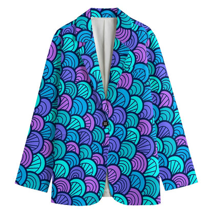 Teal Pink Mermaid Scales Pattern Print Women's Cotton Blazer