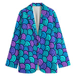 Teal Pink Mermaid Scales Pattern Print Women's Cotton Blazer