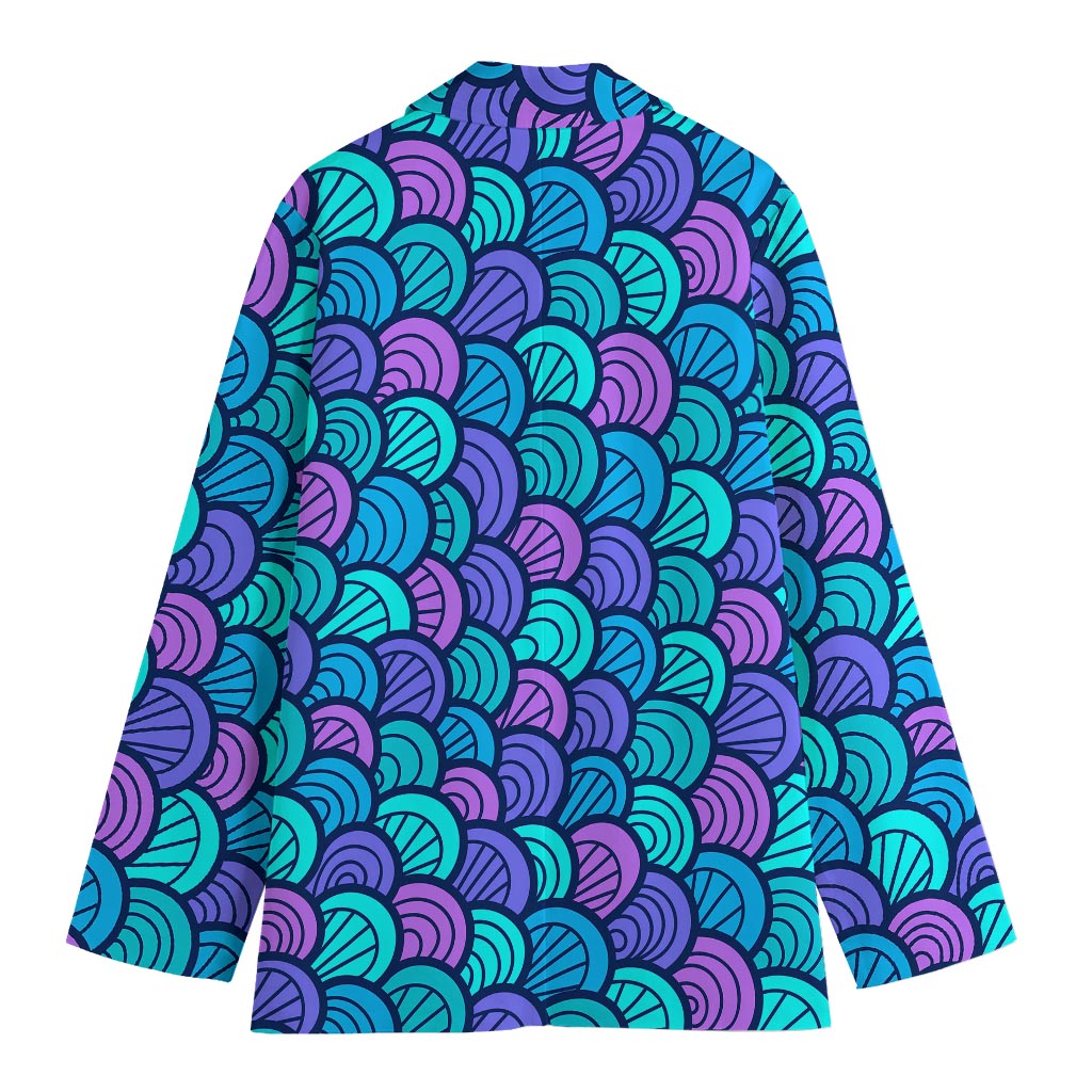 Teal Pink Mermaid Scales Pattern Print Women's Cotton Blazer