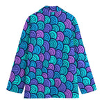 Teal Pink Mermaid Scales Pattern Print Women's Cotton Blazer