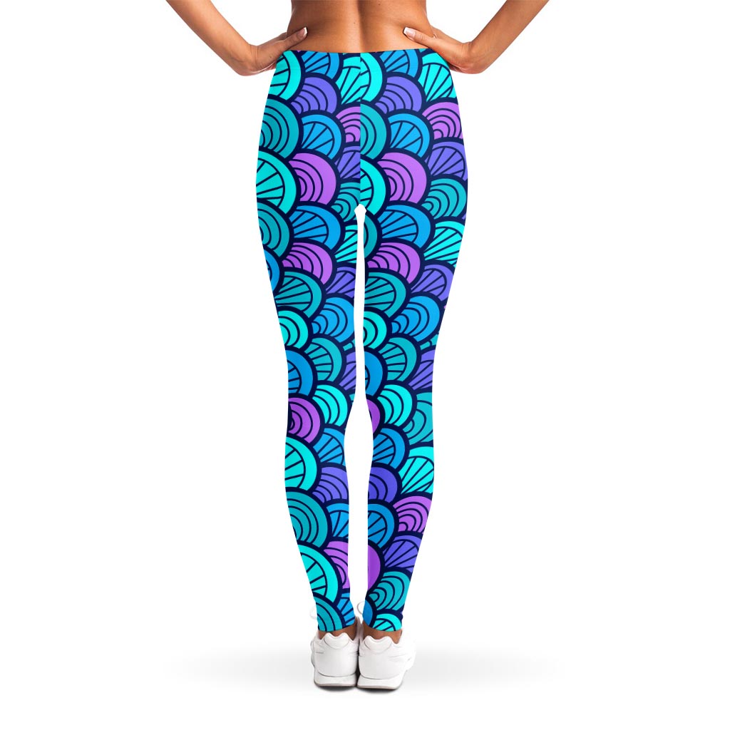 Teal Pink Mermaid Scales Pattern Print Women's Leggings