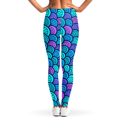 Teal Pink Mermaid Scales Pattern Print Women's Leggings