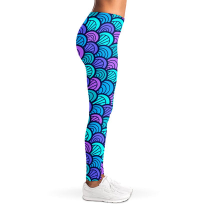 Teal Pink Mermaid Scales Pattern Print Women's Leggings