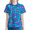 Teal Pink Mermaid Scales Pattern Print Women's Polo Shirt