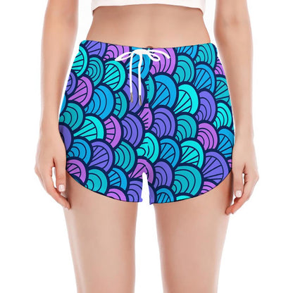 Teal Pink Mermaid Scales Pattern Print Women's Split Running Shorts