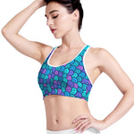 Teal Pink Mermaid Scales Pattern Print Women's Sports Bra