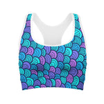 Teal Pink Mermaid Scales Pattern Print Women's Sports Bra