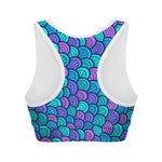 Teal Pink Mermaid Scales Pattern Print Women's Sports Bra