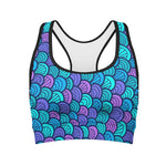 Teal Pink Mermaid Scales Pattern Print Women's Sports Bra