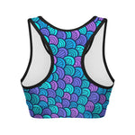 Teal Pink Mermaid Scales Pattern Print Women's Sports Bra