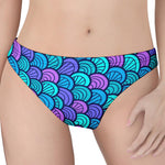 Teal Pink Mermaid Scales Pattern Print Women's Thong