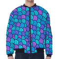 Teal Pink Mermaid Scales Pattern Print Zip Sleeve Bomber Jacket