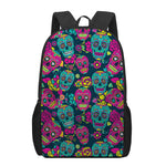 Teal Pink Sugar Skull Pattern Print 17 Inch Backpack
