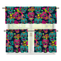 Teal Pink Sugar Skull Pattern Print 3 Piece Kitchen Curtains