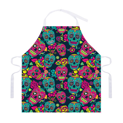 Teal Pink Sugar Skull Pattern Print Adjustable Apron