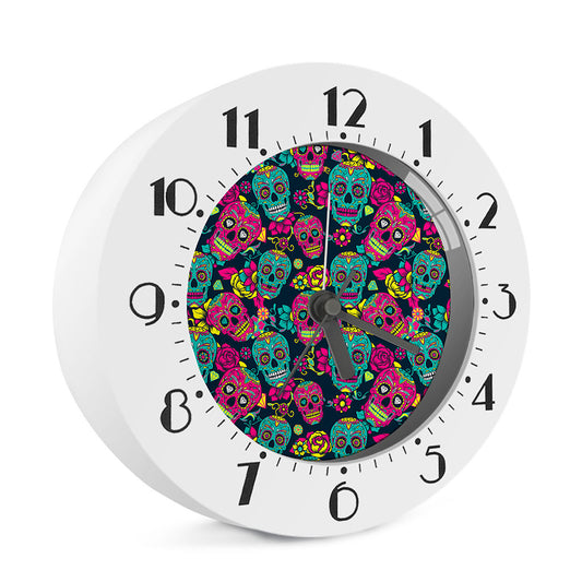 Teal Pink Sugar Skull Pattern Print Alarm Clock