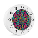 Teal Pink Sugar Skull Pattern Print Alarm Clock
