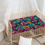 Teal Pink Sugar Skull Pattern Print Baby Crib Sheet