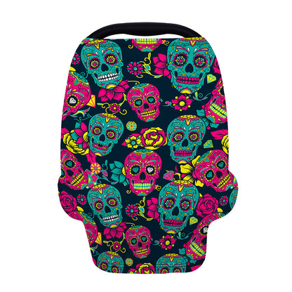 Teal Pink Sugar Skull Pattern Print Baby Seat Cover