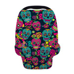 Teal Pink Sugar Skull Pattern Print Baby Seat Cover