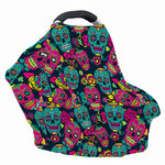 Teal Pink Sugar Skull Pattern Print Baby Seat Cover