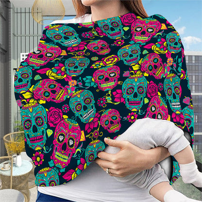 Teal Pink Sugar Skull Pattern Print Baby Seat Cover