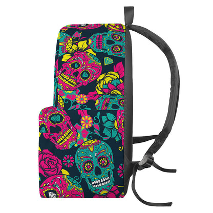 Teal Pink Sugar Skull Pattern Print Backpack