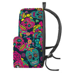 Teal Pink Sugar Skull Pattern Print Backpack