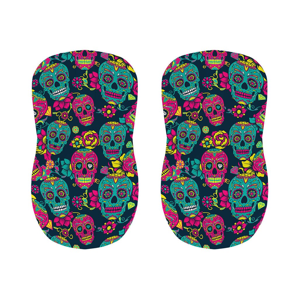 Teal Pink Sugar Skull Pattern Print Bar Stool Covers