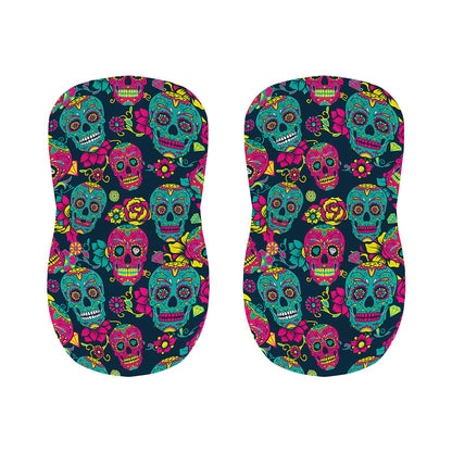 Teal Pink Sugar Skull Pattern Print Bar Stool Covers
